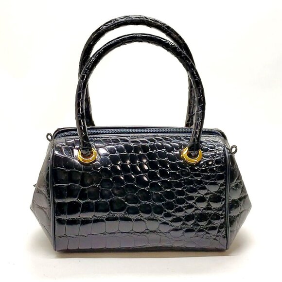 LOEWE Hand Bag Black Leather croc embossed - Picture 1 of 9